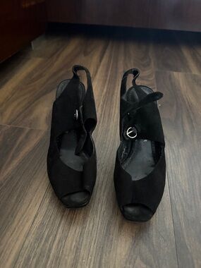 Marc Fisher Black Suede Peep-Toe Slingback Heels with Buckle